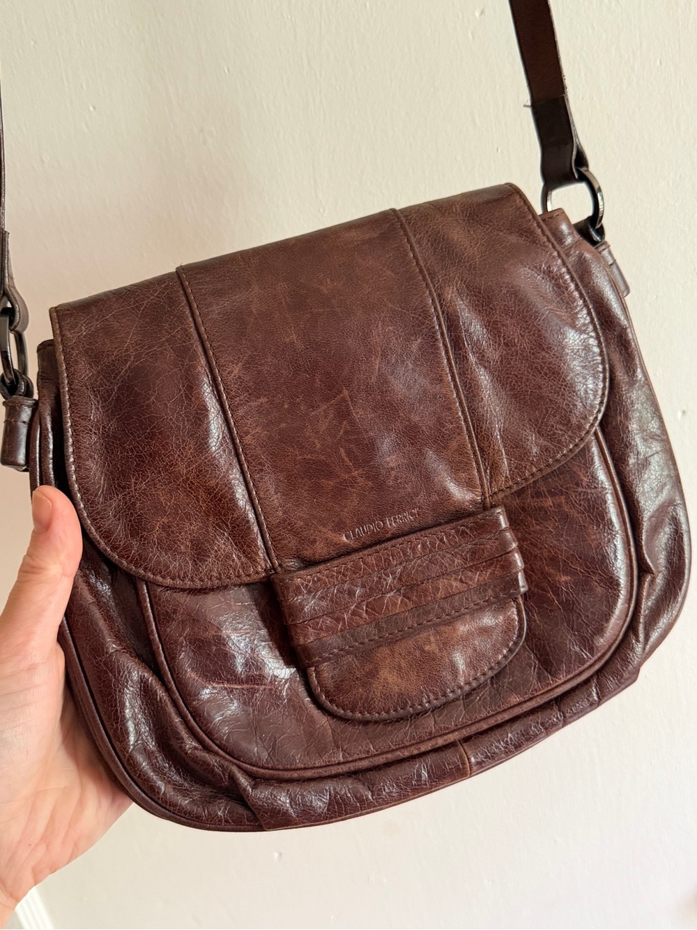 Claudio Ferrici Brown Leather Crossbody Saddle Bag - Picture 2 of 14